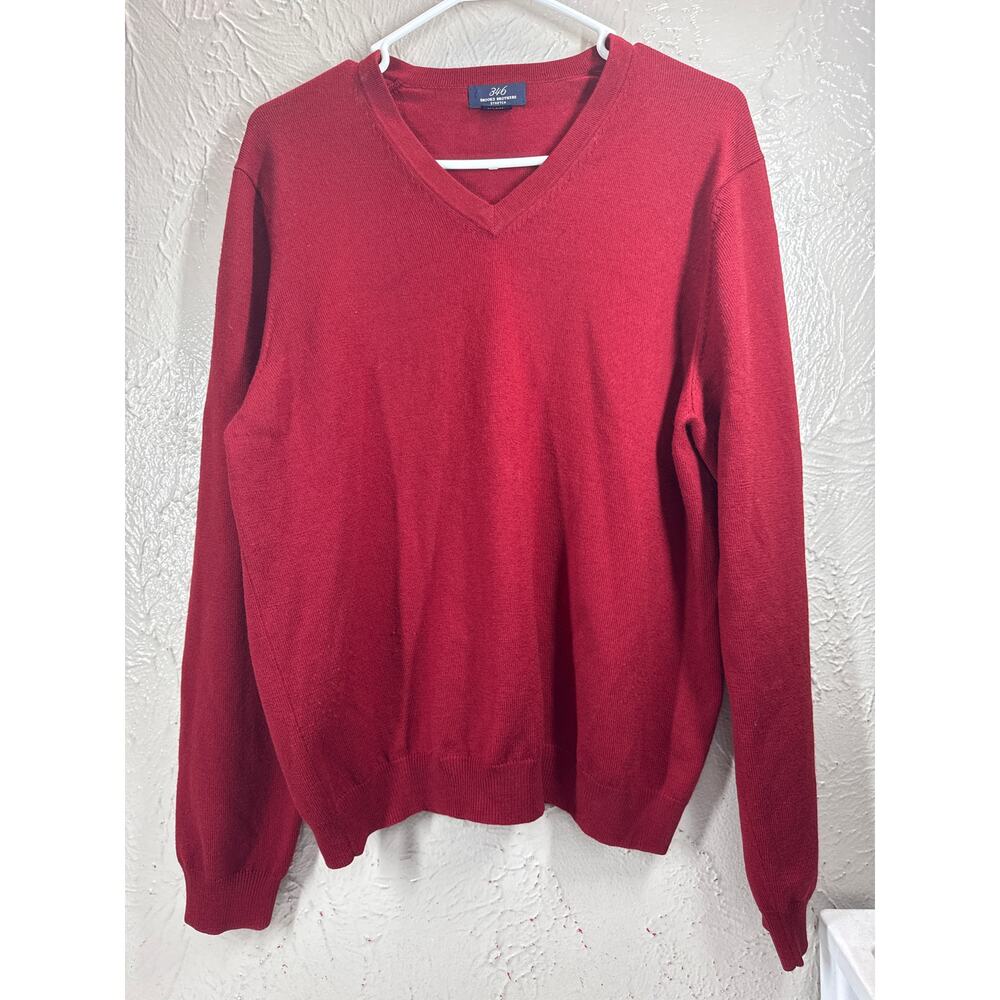 Brooks Brothers 346 Stretch Mens Red Sweater Merino Wool‎ Blend V Neck Size M